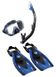 , Black / Blue, For snorkeling, Sets, Single-glass, Plastic, 1 valve, M