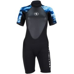 , Black / Blue, For diving, Wet wetsuit, Women's, Shortened, 3 mm, For warm water, Without a helmet, Behind, Neoprene