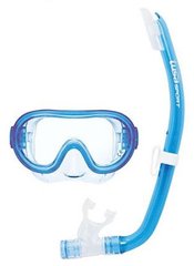 , White / Blue, For snorkeling, Sets, Single-glass, Plastic, Without valve