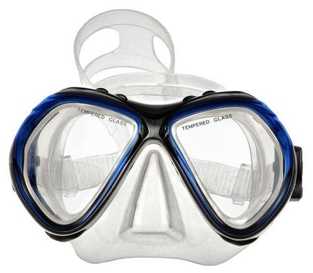 , Black / Blue, For snorkeling, Sets, Double-glass, Plastic, 2 valves