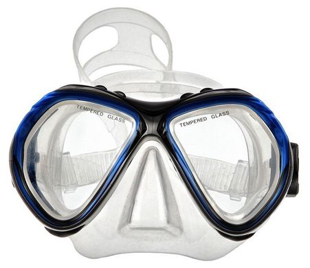 , Black / Blue, For snorkeling, Masks, Double-glass, Plastic, One Size