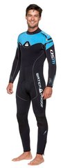 , Black / Blue, For diving, Wet wetsuit, Male, Monocoat, 5 mm, 22 to 30 ° C, Without a helmet, Behind, Neoprene, Nylon, XXS