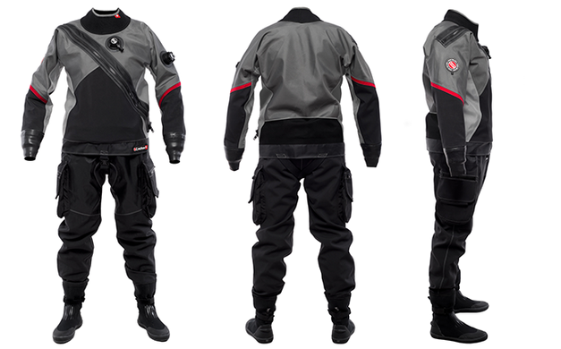 , For diving, Dry Wetsuit, Male, Monocoat, For cold water, Included, Front, Trilaminate
