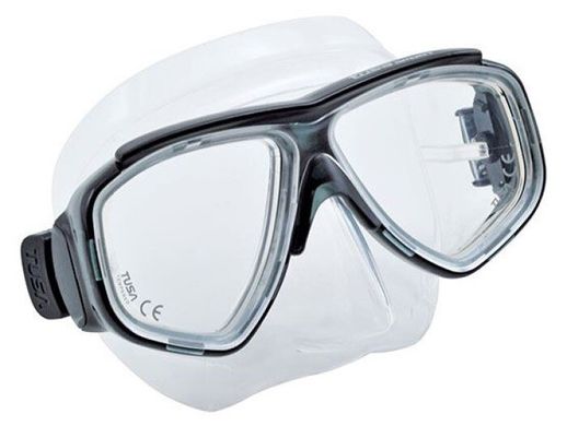 , Black / White, For snorkeling, Sets, Double-glass, Plastic, 2 valves, M
