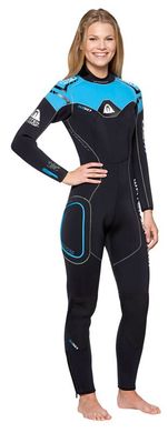 , Black / Blue, For diving, Wet wetsuit, Women's, Monocoat, 5 mm, 22 to 30 ° C, Without a helmet, Behind, Neoprene, Nylon, XXL