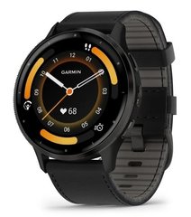 Garmin Venu 3 Slate Stainless Steel Bezel with Black Case and Black Leather Band