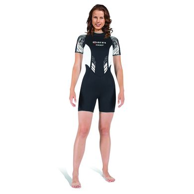 , Black / White, For diving, Wet wetsuit, Women's, Shortened, 2.5 mm, 22 to 30 ° C, Without a helmet, Behind, Neoprene