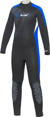 , Black / Blue, For diving, Wet wetsuit, Children, Monocoat, 3/2 мм, For warm water, Without a helmet, Behind, Neoprene, Nylon, 6