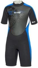 , Black / Blue, For diving, Wet wetsuit, Children, Shortened, 2 mm, For warm water, Without a helmet, Behind, Neoprene, Nylon, 8/9 years