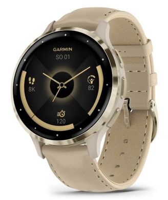 Смарт-часы Garmin Venu 3S Soft Gold Stainless Steel Bezel with French Gray Case and Leather Band