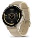 Garmin Venu 3S Soft Gold Stainless Steel Bezel with French Gray Case and Leather Band