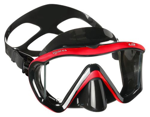 , Black / Red, For diving, Masks, Single-glass, Plastic